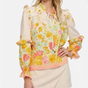Fate Floral Whimsy Ruffle Blouse In Yellow-Size S
